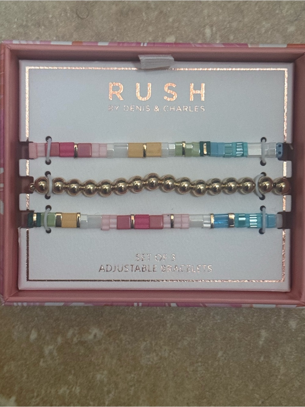 RUSH by Denis & Charles Set of 3 Adjustable Beaded Bracelets - Pastel Multi NIP - Picture 4 of 4